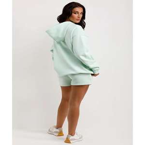 Conjunto de Sudadera con capucha y pantalones cortos informales para mujer, tela transpirable, Ideal para verano, Primavera y actividades diarias - Product Image 6