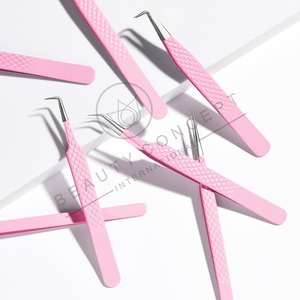 High Quality <b>Heart</b> Shaped Pink Colored Lash Tweezers for Eyelash Extension Stainless Steel Fine Features - Product Image 6