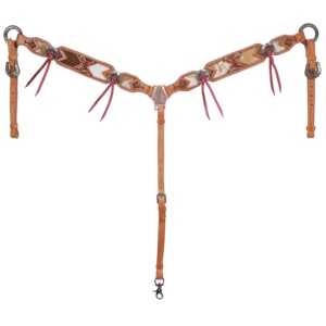 Western Style Genuine <b>Leather</b> Headstall Breast Collar Set Floral <b>Tooling</b> Hair Inlay Latigo Tie End Multi-function Equestrian - Product Image 3