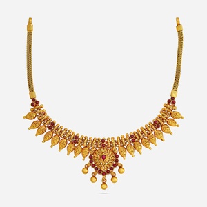 <b>Silver</b> Temple Necklace 185460 Gold Plated Stainless Steel Short Cute Religious Style Ruby Spinal Main Stones Women's Wedding - Product Image 1
