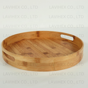 Plateau de service rond en bambou écologique de haute qualité avec poignées, articles de cuisine en provenance du Vietnam - Product Image 5