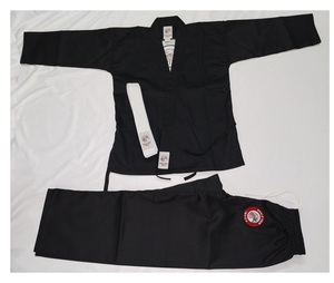 ¡Venta directa de fábrica! ¡Karate Gi de algodón polivinílico negro ligero con cinturón de pantalón blanco, ropa de artes marciales a precios con descuento! - Product Image 2
