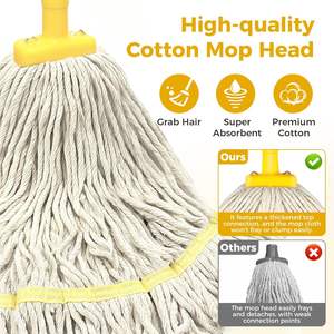 Mini serpillères en coton d'intérieur - Auto-essorage, antibactériennes, durables, manche télescopique en métal, absorption d'eau, réutilisables pour le nettoyage des sols - Product Image 1