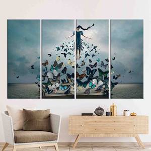 Toile imprimée : Femme élégante avec des papillons, art mural moderne, 4P : encadré - Product Image 1
