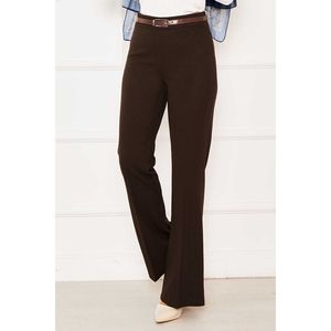 Women's Brown Spanish Flare <b>Trousers</b> High <b>Elasticated</b> <b>Waist</b> Breathable Crepe Fabric Casual Plain Dyed High-<b>Waist</b> Colored-Wash" - Product Image 3