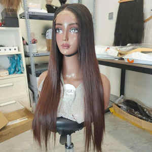 Perruque Lace Front Wig lisse avec dentelle transparente sans colle, cheveux humains vietnamiens vierges, à double tirage, brun moderne - Product Image 3