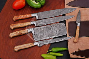 ชุดมีดเชฟเหล็กดามัสกัสทำด้วยมือแบบมืออาชีพกระเป๋าหนังที่สวยงามมีดทำครัวทำจากไม้สแตนเลส - Product Image 3