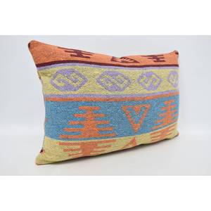 Oreiller traditionnel en laine orange 16x24 pouces motif géométrique de feuilles vintage tissé Accent de luxe pour canapé pour Noël - Product Image 3
