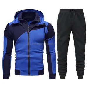 남성용 운동복 2 개 풀 지퍼 후드 재킷과 조거 스포츠 세트 스포츠 슬림 핏 컬러 블록 땀 정장 가을 겨울