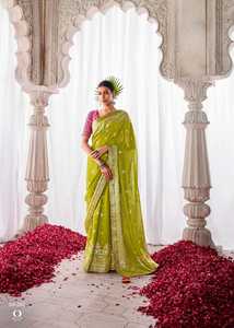 ผ้าไหมคอร่าออกแบบใหม่ล่าสุดพร้อมชุด minakari pallu - Product Image 5