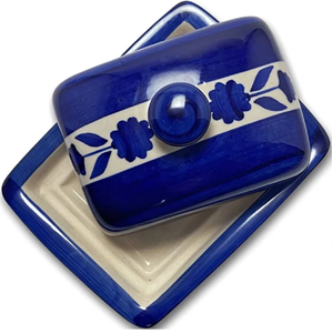 Mantequillera de Metal y Madera con Diseño Floral Blanco y Azul, Ecológica, Resistente al Óxido y a las Grietas, Tapa, Apta para Camping, Precios al por Mayor Disponibles - Product Image 5