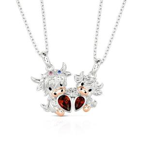 Jeulia Custom Mother & Child Highland Cow <b>Magnetic</b> Necklace Set Pear Cut Diamond Gift - Product Image 1