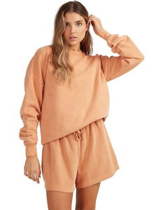 Shorts décontractés en coton uni pour femmes, mélange de molleton, taille haute, taille élastique, avec poches latérales, 120g - Product Image 1