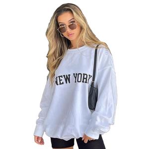 Pull à manches longues pour femmes imprimé solide 100% coton sweat avec broderie avant Logo décontracté hiver mode personnalisé - Product Image 1