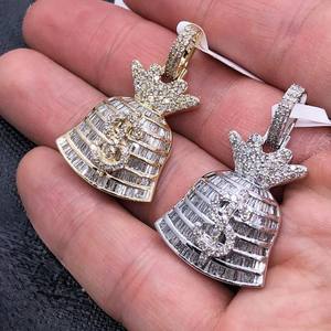 Personalizado 925 Plata laboratorio cultivado diamante dinero bolsa colgante Iced Out dólar signo collar lujo Hip Hop joyería rapero Bling pieza - Product Image 2