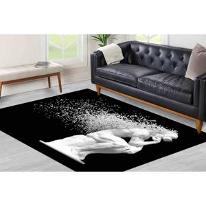 Tapis imprimé noir et blanc : moderne, élégant, antidérapant, pour bureau, salle de bain, tapis en chenille - Product Image 3