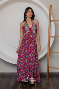 New Halter Neck Flair <b>Dress</b> Paisley Print Fit Resort Wear Beach Wear Floral Print <b>Maxi</b> <b>Dress</b> Paisley Bohemian <b>Silk</b> <b>Maxi</b> <b>Dress</b> - Product Image 2