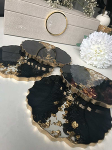 Juego de Bandeja y Posavasos de Resina Personalizados, Bandeja de Resina Hecha a Mano con Asa y Juego de Posavasos, Juego de Bandeja y Posavasos de Resina con Brillo - Product Image 4