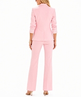 Ensemble Blazer et Pantalon Rose pour Femme, Personnalisé OEM ODM, MOQ 50 pièces, Élégant, Décontracté et Professionnel, Pantalon Évasé, Ensemble Deux Pièces Assorti, Fabricant
