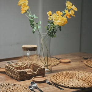 Handmade Thick Braided Water Hyacinth Floral Pattern Eco-Friendly <b>Table</b> <b>Runner</b> & <b>Placemats</b> <b>Set</b> Luxury Washable Home/Travel Decor - Product Image 5