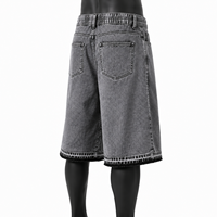 Shorts Homme Baggy Vintage en Jean Coton Bio Écologique Imprimé Croisé, Style Streetwear Anti-Plis
