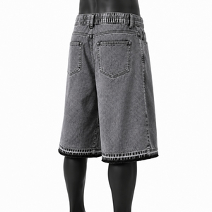 Pantalones Cortos Vaqueros Personalizados con Estampado Cruzado para Hombre, Estilo Vintage Lavado, Holgados, Streetwear, OEM ODM, Marca Privada, Venta al por Mayor - Product Image 5