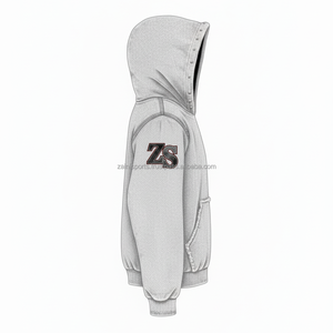 Sweat à capuche à fermeture éclair d'hiver épais en polaire douce de haute qualité 380 GSM ombre gris clair avec empiècements de couture élégants et sweats à capuche de base - Product Image 3