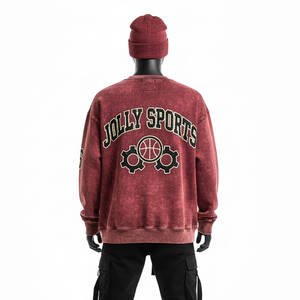 Sudadera para Hombre, Estilo Desgastado, de Algodón Cepillado, Color Granate Lavado, con Bolsillo Delantero, Logotipo Estampado, Estilo Básico - Product Image 2