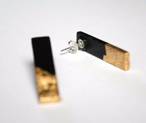SQUARE HOT GOLD FOIL BLACK WHITE RESIN AND <b>WOODEN</b> <b>Heart</b> Shape Earrings Square Round Geometric <b>Wooden</b> Resin Drop Earrings - Product Image 6