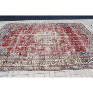 Alfombra de 8.6x12 pies, Alfombra Turca Vintage, Alfombra con Rayas Rojas - Product Image 3