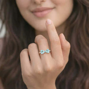 NOVAMART Fine Hallmark <b>Adjustable</b> Alloy <b>Ring</b> Silver Blue Heart Bow Gold Plating Trendy White Inlay Free <b>Size</b> Child Gift Box Pack - Product Image 3