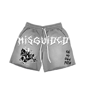 กางเกงขาสั้น MMA 180 กรัม ซัมเมอร์ โพลีเอสเตอร์ 100% พิมพ์ลายโลโก้แบบรีดร้อน กระเป๋าแบบเชือกผูก สไตล์วินเทจ ล้างสีแบบแอซิด - Product Image 2