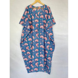 Robe de maternité confortable style kimono kaftan d'été, imprimé indien floral brodé, 100% coton, paréo de plage - Product Image 5
