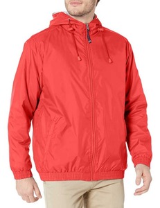 Blouson Bomber Homme Rouge à Capuche Coupe-Vent Zippé Décontracté Extérieur Polyester Couleur Unie Été Coupe Droite Coque Enduite - Product Image 1