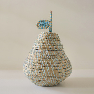 <b>Baby</b> Toddler Room Organization Seagrass apple Shape <b>Basket</b> Clothing Storage <b>Hamper</b> With Lid for Kids - Product Image 2