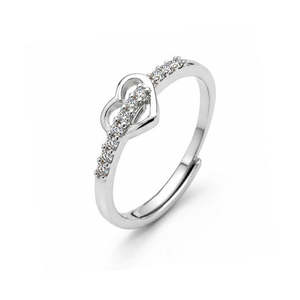 Anillo de Plata Fina Hallmark con Corazón para San Valentín, Bañado en Rodio con Incrustaciones de Circonio, Lindo Regalo de Joyería para Parejas - Product Image 2