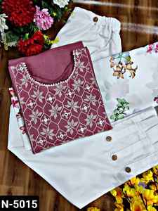 Indian Casual and Daily Wear Fancy Rubi Cotton With Wooden Button and Embroidery Work with Crepe with Digital Printed Dupatta - Product Image 3