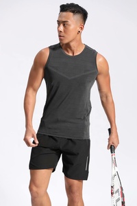 เสื้อคอกลมผ้าถักมัดย้อมสำหรับผู้ชายรัดรูปฟิตเนสแบบลำลองสำหรับใส่ไปยิมเสื้อ100% แขนกุดแห้งเร็วเป็นมิตรกับสิ่งแวดล้อม - Product Image 3