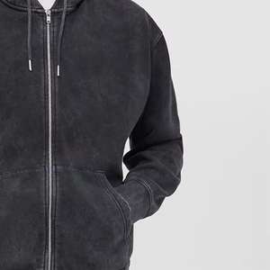 Sudadera con Capucha Corta Vintage de Color Liso, Estilo Desgastado, Bordado, Gruesa, Lavada al Ácido para Hombre - Product Image 3