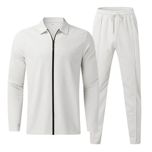 Spring and Autumn <b>Men's</b> New Waffle Long-sleeved Lapel Suit Fashion <b>Zipper</b> <b>Cardigan</b> Leisure Sports Suit - Product Image 4