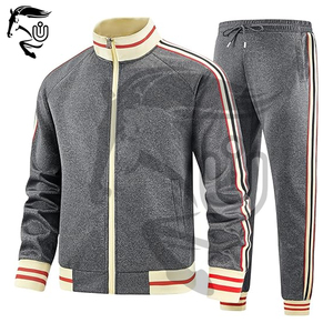 Ensembles de survêtements sportifs d'hiver pour hommes en polyester/coton polaire 300g, manches longues, fermeture éclair intégrale, taille élastique, séchage rapide, respirant - Product Image 1