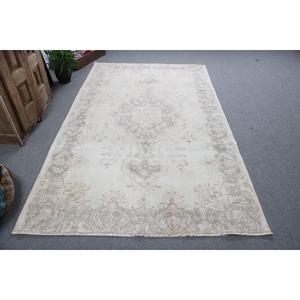 Alfombra Vintage, Alfombra Turca Grande de 5.4x9 pies, Alfombra de Lana Blanca Gris Ombré - Product Image 1
