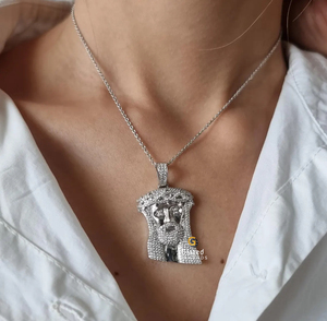 Nouveau pendentif tête de Jésus style hip-hop en or blanc 10 carats avec diamants de laboratoire taille brillant ronde en pureté VVS - Product Image 6