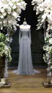 Elegant Anti-Static Women's Long Formal Evening Gown Hand-<b>Beaded</b> Floor-Length Natural <b>Waist</b> Dress for Party Prom Wedding - Product Image 3