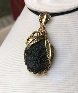 14K Yellow Gold-Plated 925 Sterling <b>Silver</b> Exclusive Jewelry for Women Unique Leaf Design Raw Moldavite Color Change Natural - Product Image 1