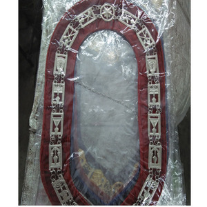 Collar de Cadena Metálica para Traje de Regalia Masónica Shriner, Diseño Popular, Económico y de Primera Calidad, en Terciopelo Rojo - Product Image 1