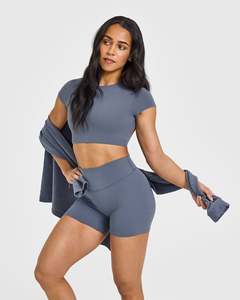 New Summer Granite Blue Women's <b>Crop</b> <b>Top</b> Breathable Soft And Stretchy Print Cotton Short Sleeve Workout <b>Crop</b> <b>Top</b> Tees for Women - Product Image 5