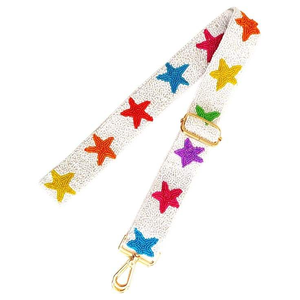 Sangle de sac brodée de perles blanches tendance, motif étoiles rouges et bleues, réglable, style bandoulière, poignée de remplacement pour sac à main - Product Image 3