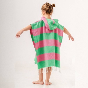 Poncho de bain à capuche pour enfants, rayures roses et vertes, pour les enfants de 2 à 5 ans - Product Image 5
