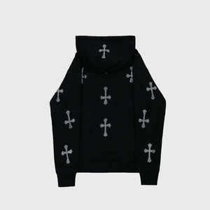 Moda Regular manga completa Unisex personalizado Rhinestone Sudadera con capucha High Street Style 100% algodón patrón sólido Rhinestone con capucha - Product Image 6